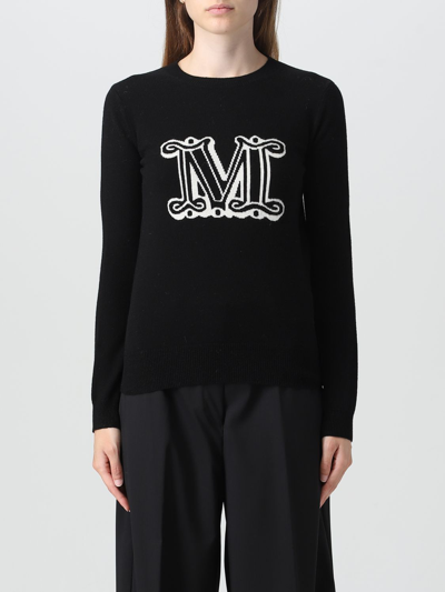 Shop Max Mara Cashmere Sweater With Jacquard Monogram In Black
