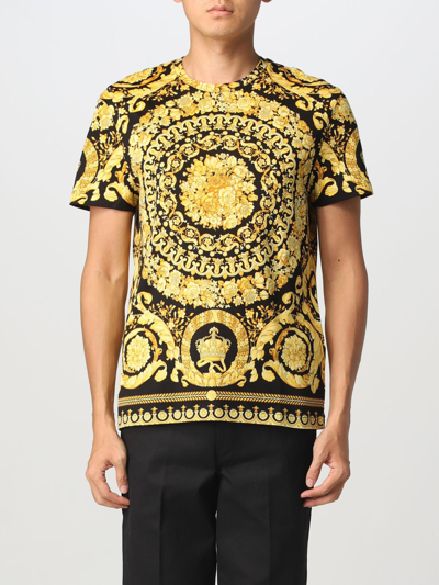 Shop Versace Cotton T-shirt With Baroque Print In Black