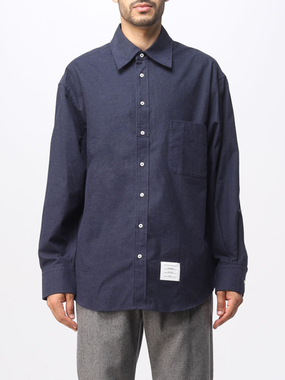 Shop Thom Browne Shirt In Brushed Cotton In Blue