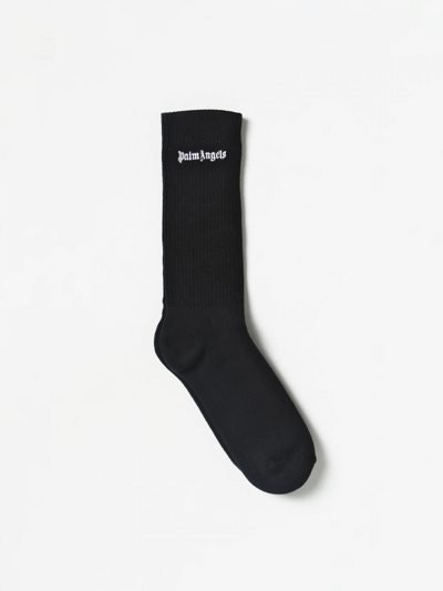 Shop Palm Angels Socks In Stretch Cotton With Logo Embroidery In Black