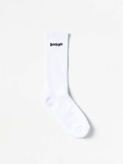Shop Palm Angels Socks In Stretch Cotton With Logo Embroidery In White