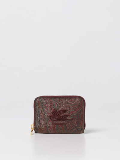 Shop Etro Coin Purse In Coated Cotton With Embroidered Logo In Brown
