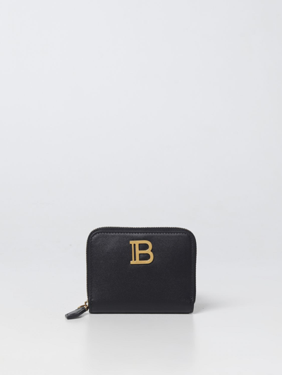 Shop Balmain Wallet In Leather With Application In Black