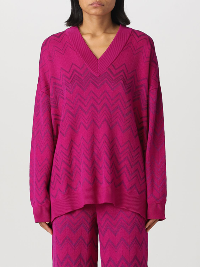 Shop Missoni Sweater In Wool Blend With Zig-zag Pattern In Violet