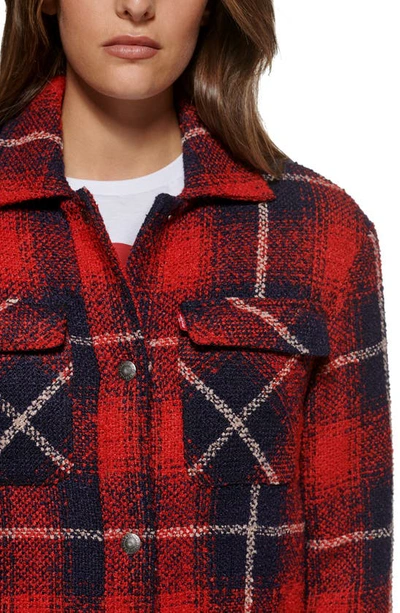 Levi's® Plaid Faux Shearling Lined Long Shirt Jacket In Red Navy Shadow Plaid