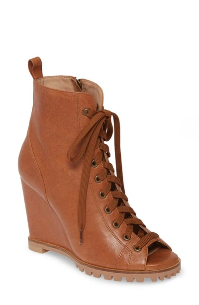 Shop Linea Paolo Sasha Peep Toe Bootie In Brown Leather