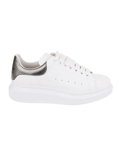 Shop Alexander Mcqueen Oversized Sneakers With Metallic Dark Grey Spoiler In White