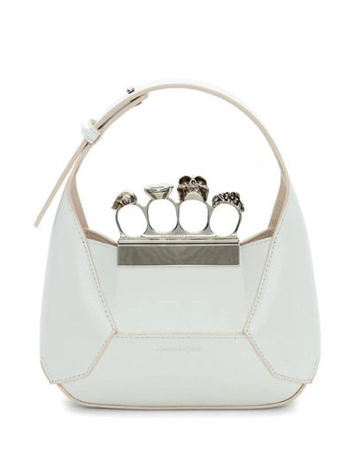 Shop Alexander Mcqueen The Jewelled Hobo Mini Leather Shoulder Bag In White