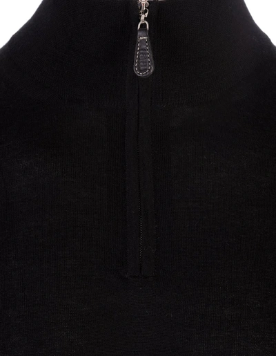 Shop Fedeli Dark Half-zip Favonio Pullover In Dark Grey Silk And Cashmere In Blue