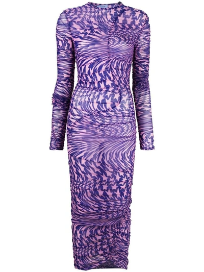 Shop Mugler Printed Pencil Midi Dress In Purple