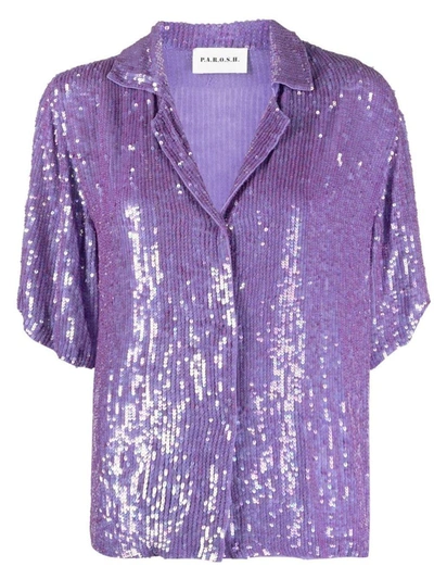 Shop P.a.r.o.s.h . Sequinned Short Sleeve Shirt In Purple