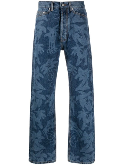 Shop Palm Angels Printed Denim Jeans