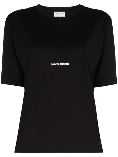 Shop Saint Laurent Logo Cotton T-shirt In Black