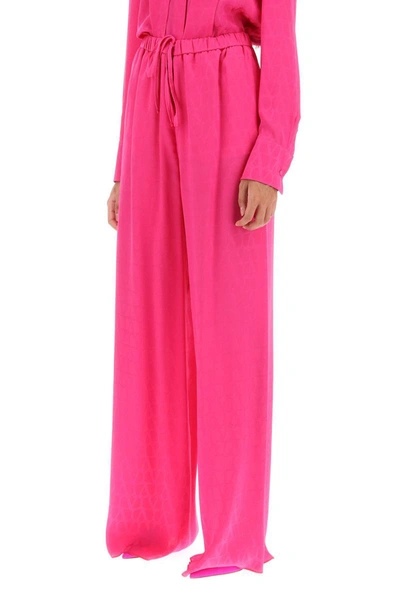 Shop Valentino Garavani Toile Iconographe Palazzo Pants In Silk Jacquard In Fuchsia