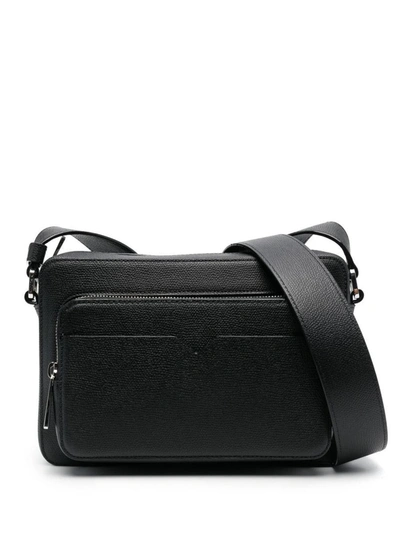 Shop Valextra V-line Reporter Leather Crossbody Bag In Black