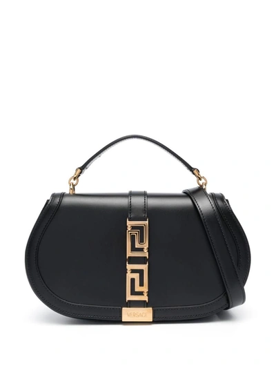 Shop Versace 'greca Goddess' Shoulder Bag In Nero E Oro