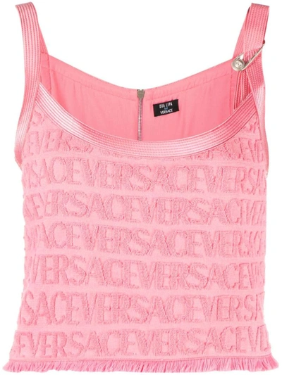Shop Versace All-over Logo Print Top In Pink