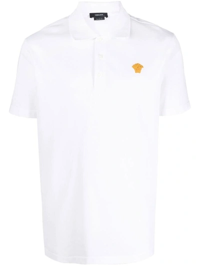 Shop Versace Medusa Embroidered Polo Shirt In White