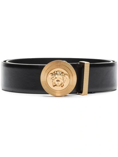 Shop Versace Medusa Plaque Belt In Nero E Oro