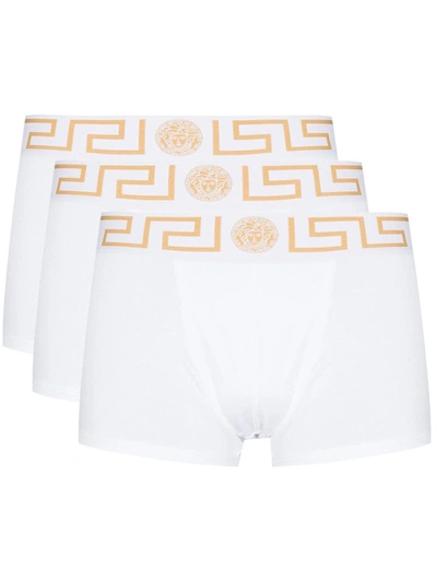 Shop Versace Greca Border Boxer Shorts 3-pack In White