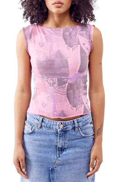 Shop Bdg Urban Outfitters Newsprint Tank In Pink