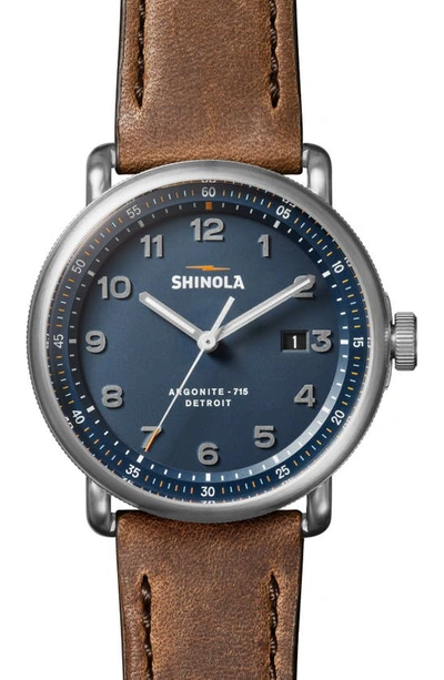 Shop Shinola The Canfield Model C56 Leather Strap Watch, 43mm In Blue