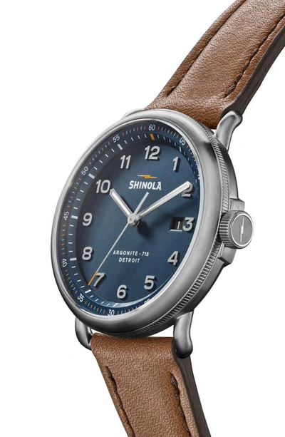 Shop Shinola The Canfield Model C56 Leather Strap Watch, 43mm In Blue