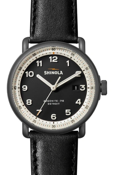 Shop Shinola The Canfield Model C56 Leather Strap Watch, 43mm In Black