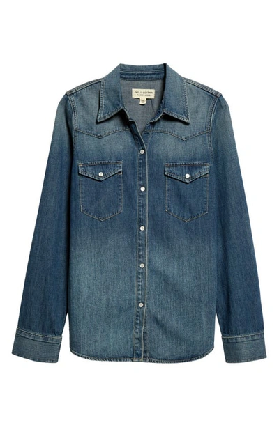 Shop Nili Lotan Travis Long Sleeve Chambray Shirt In Classic Wash