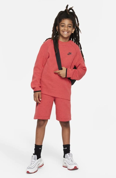 Shop Nike Kids' Tech Fleece Crewneck Sweatshirt In Light University Red/ Black