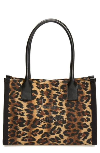 Shop Christian Louboutin Small Nastroloubi Leopard Print Canvas Tote In Brown/ Black/ Black/ Black