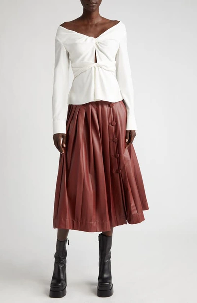 Shop Altuzarra Tullius Pleated Faux Leather A-line Skirt In 000622 Currant