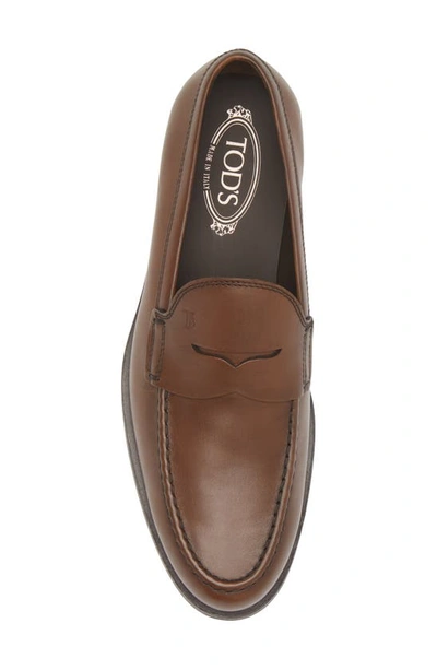 Tod's Penny Loafer Moccasin Shoes With Fine Stitching In Brown
