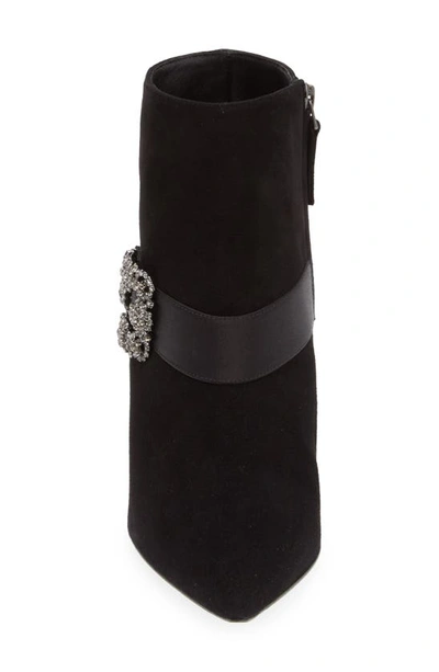 Manolo Blahnik Plinianu 90 Crystal-embellished Satin-trimmed Suede Ankle Boots In Black
