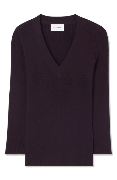 Shop St John Fine Gauge V-neck Rib Sweater In Aubergine