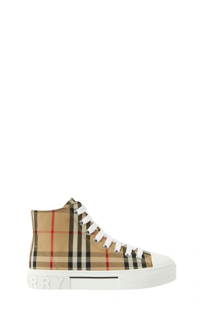 Shop Burberry Mini Jack Check High Top Sneaker In Archive Beige