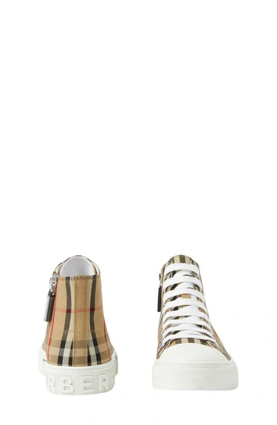 Shop Burberry Mini Jack Check High Top Sneaker In Archive Beige