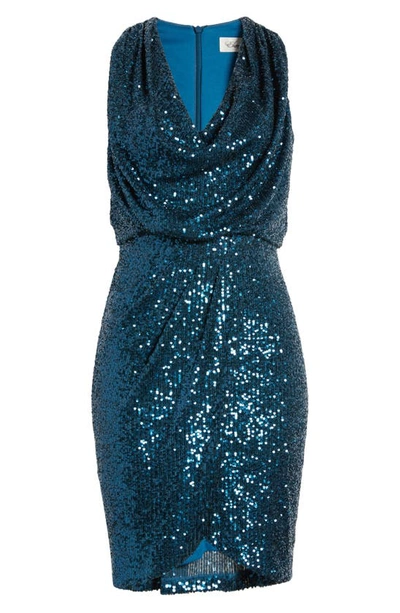 Shop Eliza J Sequin Blouson Bodice Cocktail Dress In Peacock