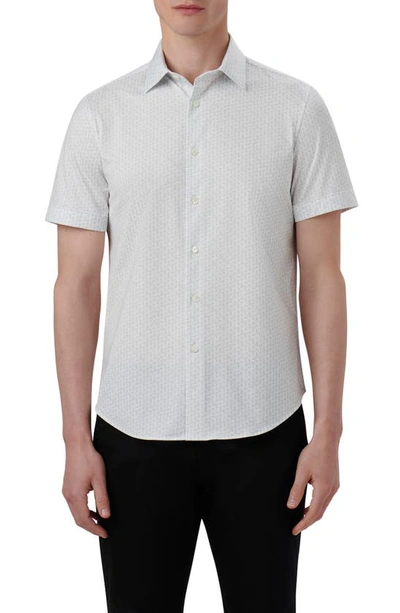 Shop Bugatchi Miles Ooohcotton® Champagne Print Short Sleeve Button-up Shirt In Chalk