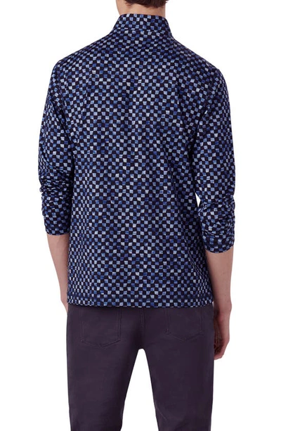 Bugatchi Anthony Ooohcotton® Warped Check Print Quarter Zip Pullover In Navy