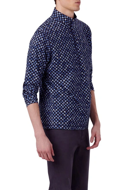 Bugatchi Anthony Ooohcotton® Warped Check Print Quarter Zip Pullover In Navy