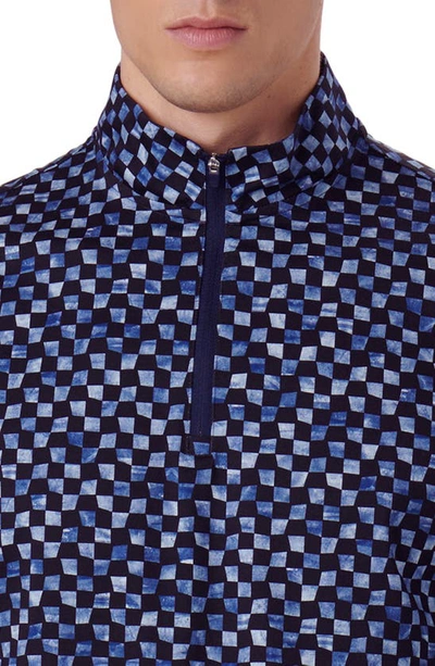 Bugatchi Anthony Ooohcotton® Warped Check Print Quarter Zip Pullover In Navy