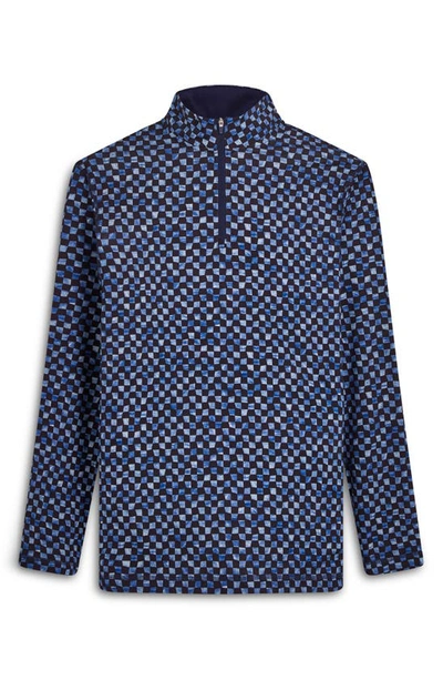 Bugatchi Anthony Ooohcotton® Warped Check Print Quarter Zip Pullover In Navy