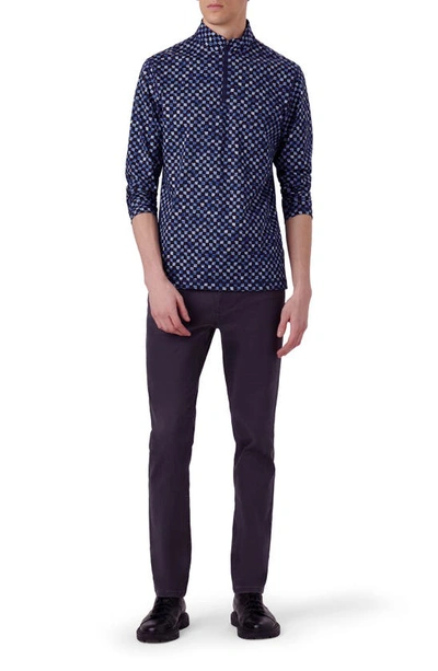 Bugatchi Anthony Ooohcotton® Warped Check Print Quarter Zip Pullover In Navy