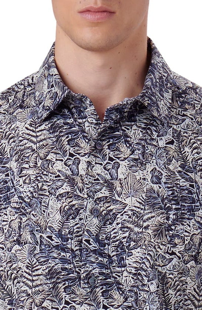 Bugatchi Miles Ooohcotton® Leaf Print Short Sleeve Button-up Shirt In Air Blue