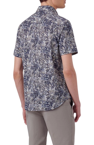 Bugatchi Miles Ooohcotton® Leaf Print Short Sleeve Button-up Shirt In Air Blue