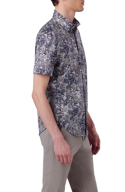 Bugatchi Miles Ooohcotton® Leaf Print Short Sleeve Button-up Shirt In Air Blue