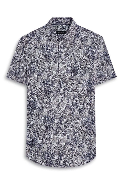 Bugatchi Miles Ooohcotton® Leaf Print Short Sleeve Button-up Shirt In Air Blue
