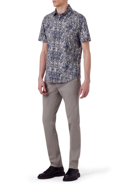 Bugatchi Miles Ooohcotton® Leaf Print Short Sleeve Button-up Shirt In Air Blue