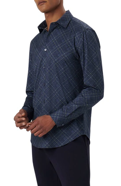 Bugatchi James Ooohcotton® Diagonal Plaid Print Button-up Shirt In Navy